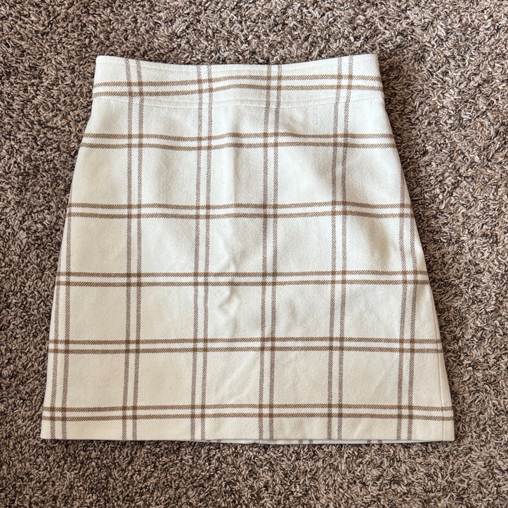 J. Crew Cream and Tan Plaid Mini Skirt